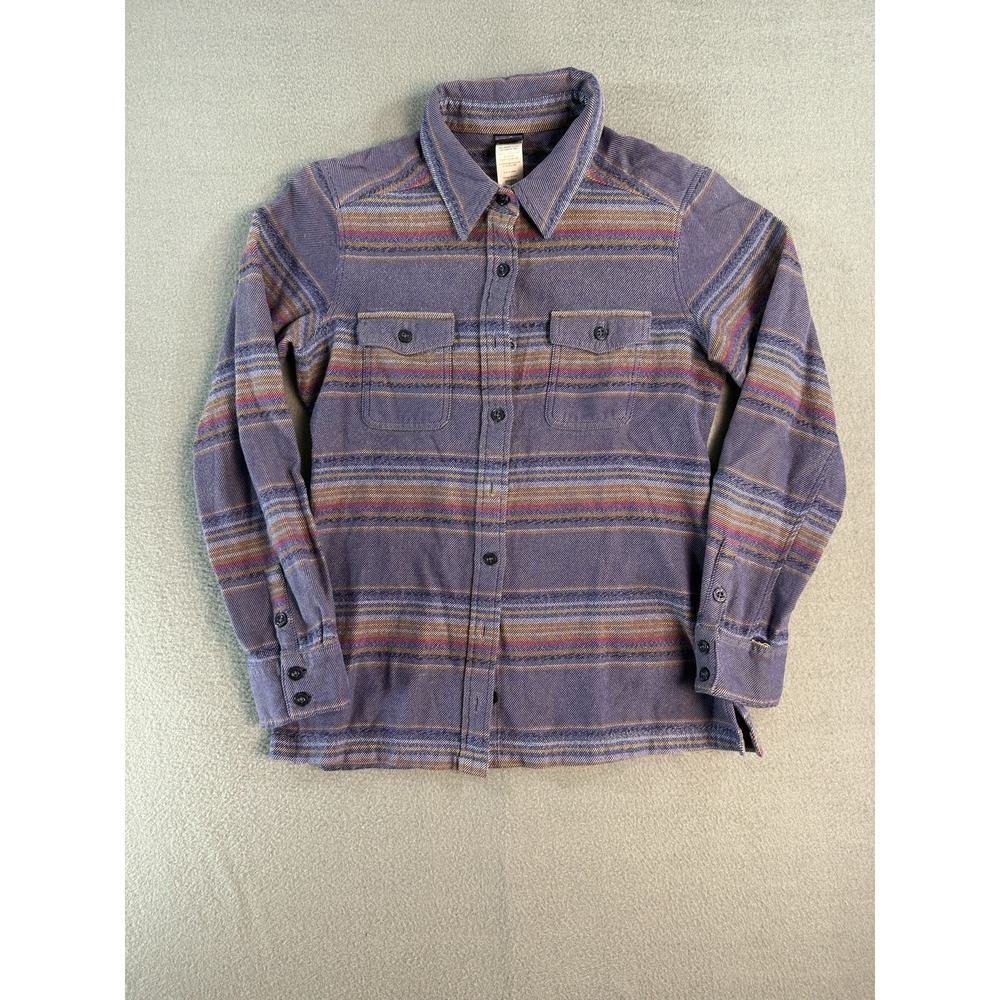 Patagonia Shirt Womens 2 Purple Stripe Organic Cotton Button Up Long Sleeve